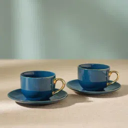 Pure Home and Living Blue Porcelain Textured Tea Cups and Saucer-picture-43