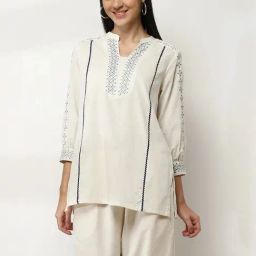 Rangriti Off White Regular Fit Printed Kurti-picture-37