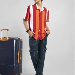 TeenTrums Kids Red & White Cotton Striped Shirt-picture-47