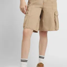 Forever 21 Khaki Cotton Regular Fit Shorts-image-66