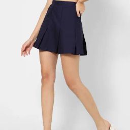 VASTRADO Navy Cotton Mini A-Line Skirt-picture-28