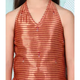 Fabindia Kids Maroon & Dark Beige Striped Choli, Lehenga with Dupatta image 4