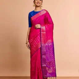 Taneira Pink Silk Embroidered Saree With Unstitched Blouse image 1