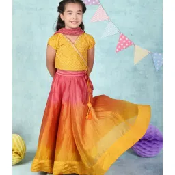Fabindia Kids Yellow & Pink Printed Choli, Lehenga with Dupatta image 1