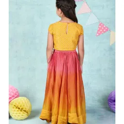 Fabindia Kids Yellow & Pink Printed Choli, Lehenga with Dupatta image 2
