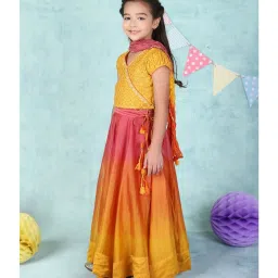 Fabindia Kids Yellow & Pink Printed Choli, Lehenga with Dupatta image 3