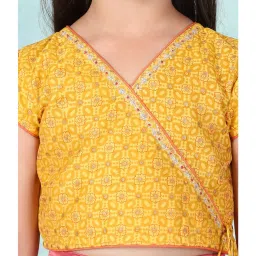 Fabindia Kids Yellow & Pink Printed Choli, Lehenga with Dupatta image 4