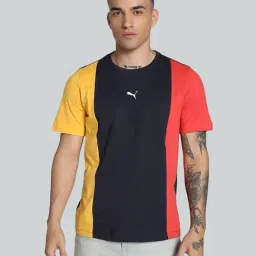 Puma Blue Cotton Regular Fit Colour Block Sports T-Shirt-image-69
