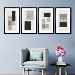 999Store Set Of 4 Cream-Coloured & Black Abstract Canvas Framed Wall Art-image-46