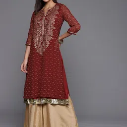 Biba Women Maroon & Beige Ethnic Motifs Printed Kurta-picture-14