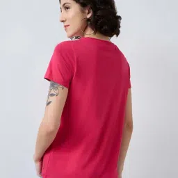 Spykar Bright Rose Pink Regular Fit Printed T-Shirt image 2