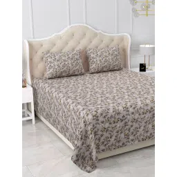 Bella Casa Double Bedsheet Cotton King Size with 2 Pillow Covers Floral Design Grey Colour image 2