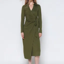 COVER STORY Women Solid Formal Wrap Style Midi Dress-image-14
