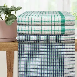 Athom Living White & Blue 4 Pieces Striped Cotton 210 GSM Bath Towel-image-67