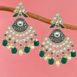 OOMPH Jewellery Gold Tone Green Kundan Dangler-image-23