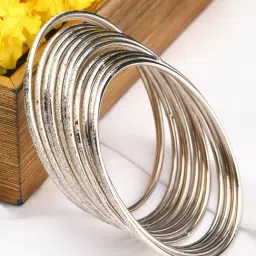 Fida Ethnic Oxidised Silver Classic Bangle Set for Women - Set of 12-image-20