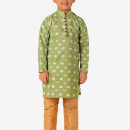 Pro-Ethic Style Developer Kids Green & Beige Printed Full Sleeves Kurta with Pyjamas-picture-49