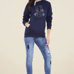 Campus Sutra Navy Embellished Hoodie-image-86