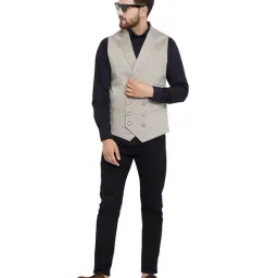 Hypernation Grey Sleeveless Slim Fit Solid Waistcoat image 5