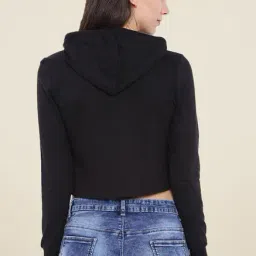 Campus Sutra Black Solid Hoodie image 2