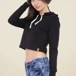 Campus Sutra Black Solid Hoodie image 4