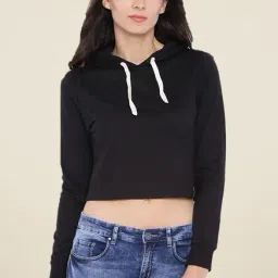 Campus Sutra Black Solid Hoodie image 3