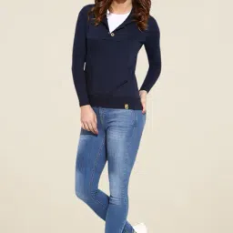 Campus Sutra Navy Solid Hoodie-picture-10