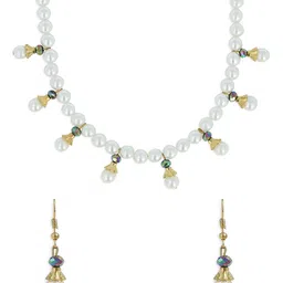 AKSHARA Girls Gold-Toned White & Blue Beaded Handcrafted Jewellery Set-image-44