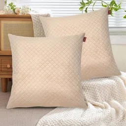 Tesmare Beige Set of 2 Geometric Velvet Square Cushion Covers image 5