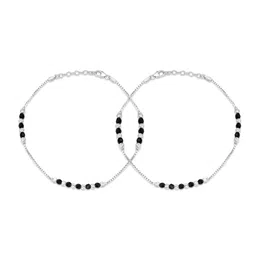 zavya 925 Sterling Silver Dark Allure Black Beads Rhodium Plated Women's Elegant Anklet (Pair) | Gift for Women and Girls | With Certificate of Authenticity and 925 Hallmark image 1