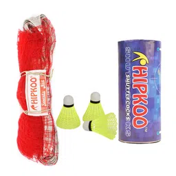 Hipkoo Sports Badminton Shuttlecock with Net Set | 3 Feather Shuttlecocks and 1 Net | Ideal for Beginner | Strong and Flexible (White, Set of 3 with Net) image 1