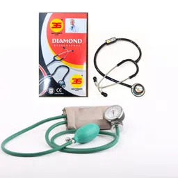 3S Aneriod Type Sphygmomanometer With 3S Diamond Deluxe Stethoscope, Manual Arm Blood Pressure Monitor, Large Analog Dial, Adjustable Cuff, Stethoscope,Beige image 1