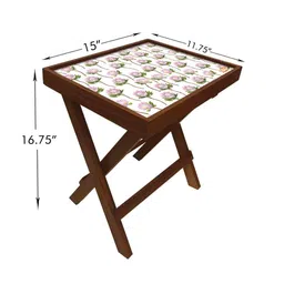 Nutcase Designer Teak Wood Side Table Folding Wooden Bedside Coffee Outdoor Picnic Table - Flower Buds 12 x 16 image 2