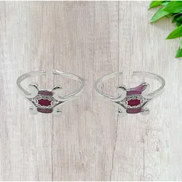 sahiba gems Pure Silver (Chandi) Antique Designer With Red Color Meena Work Toe Rings/Bichiya For Women ~ Pack in 2 Pieces Set image 5