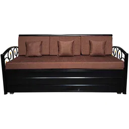 royal bed manufacturer Stylish Queen Size Matte Black Metal Sofa Cum Bed with Hydraulic Storage - 3 Seater | Brown Fabric (6X5) 3-Person Sofa(75 X 60 in) image 4