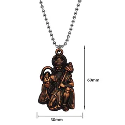 m men style Hindu Lord Bajrangbali Hanuman idol Monkey God of Devotion Locket With Chain Copper Zinc Metal Necklace Pendant Chain For Men And Women image 2