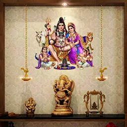 Techgifti Shiv Parvati with Family Wall Sticker for Living Room/Bedroom/Office and All Decorative Wall Stickers White Glossy Vinyl image 2