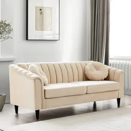 FURNY Dorano 3 Seater Fabric Modern Sofa Set (Cream) image 1