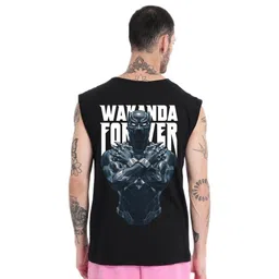 bewakoof Official Marvel Merchandise Men's Graphic Printed Oversized Fit Sleeveless Round Neck Cotton Jersey Vest image 3