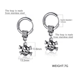 m men style Men Gothic Skeleton Head Dangle Huggie Punk Titanium Steel Piercing Jewelry Silver Stainless Steel Earrings For Men And Women SEr202242 image 2