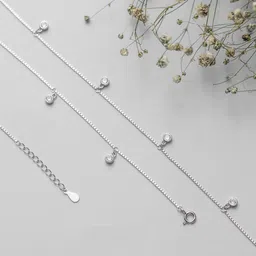 zavya 925 Sterling Silver Cubic Zirconia Rhodium Plating Anklet (Pair) | Gift for Women & Girls | With Certificate of Authenticity & 925 Stamp image 3