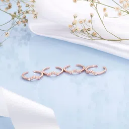 zavya 925 Sterling Silver Set of 2 Queen's Crown Cubic Zircon Rose Gold Plated Toe Rings (Pair)|Gift for Women &Girls|with Authenticity Certificate & 925 Stamp | Women's Day|Mother's Day image 2