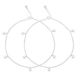 zavya 925 Sterling Silver Cubic Zirconia Rhodium Plating Anklet (Pair) | Gift for Women & Girls | With Certificate of Authenticity & 925 Stamp image 1
