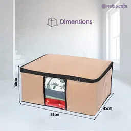 Pretty Krafts Pack of 2 Non Woven Moisture Proof Underbed Cloth Storage Organizer with Zipper Lock & Handles | Wardrobe Organizer for Cloth Saree Quilt Blanket Toy Storage Bag (62x45x30cm, Beige) image 3