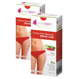 everteen SILKY Hair Removal Cream with Cranberry and Cucumber for Bikini Line & Underarms in Women and Girls | No Harsh Smell, Skin Darkening or Rashes | 2 Pack 50 g Each with Spatula and Coin Tissues image 1