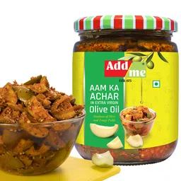Add me Home Made Mango Pickle in Olive Oil 500gm Aam ka Achar Glass JAR image 4