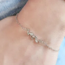 zavya 925 Sterling Silver Cubic Zirconia Leaf Rhodium Plating Chain Bracelet | Gift for Women and Girls | With Certificate of Authenticity and 925 Hallmark|Mother's Day image 2