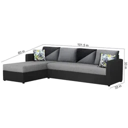 FURNY Amara 6 Seater Fabric LHS L Shape Sofa Set (Grey-Black) image 2