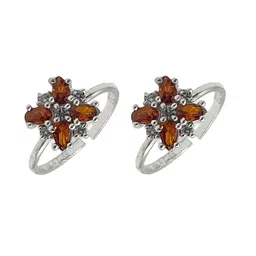 sahiba gems Pure Silver Designer Four Cz Stone Toe Ring (Chandi Bichhiya) For Women ~ Pack in 2 Pieces image 4