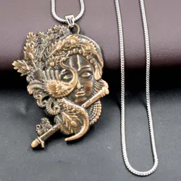 afh Lord Krishna Flute and Peacock Copper Snake Chain Pendnet for Men and Women image 4